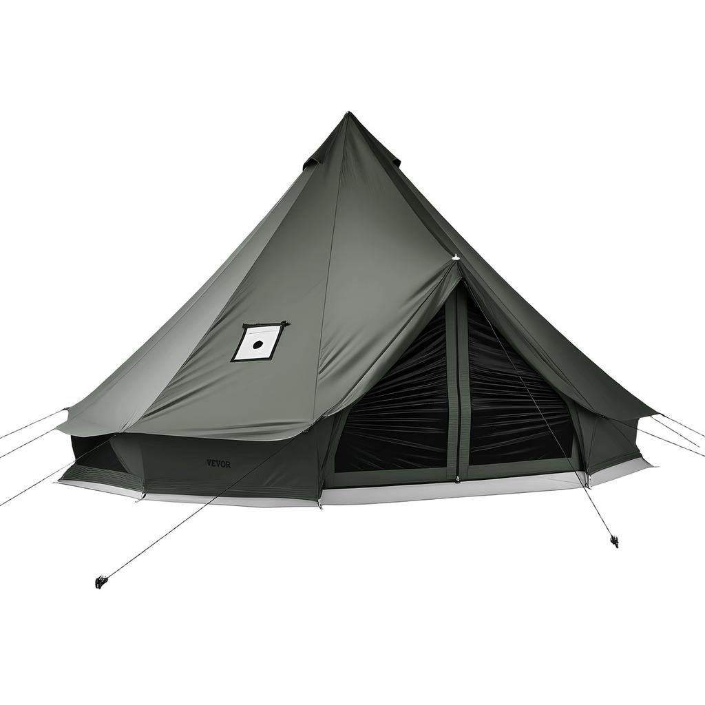 VEVOR Tienda de Lona tipo Bell Tent, Tienda Yurta para 4 Estaciones de 4 m para Acampar con Salida para Estufa, Lona Transpirable para hasta 4 Personas con Suelo Desmontable con Cremallera