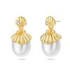 Women's 925 Silver Classic Gold Pearl Inlaid Earrings Elegant Suitable For Engagement Wedding Party Exquisite Jewelry