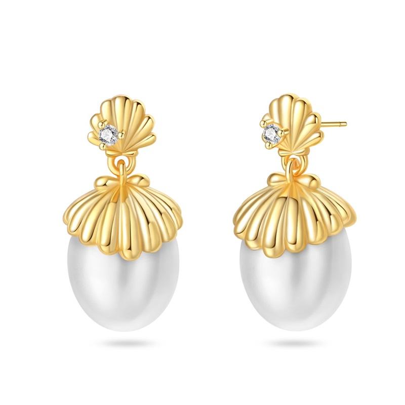 Women's 925 Silver Classic Gold Pearl Inlaid Earrings Elegant Suitable For Engagement Wedding Party Exquisite Jewelry