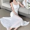 Women's White Satin Fishtail Summer Dress with Collar