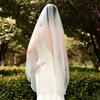 1 Tier Wedding Bridal Veil with Comb Sparkling Rhinestones Adornment Short Fingertip Length Cut Edge Tulle Veil