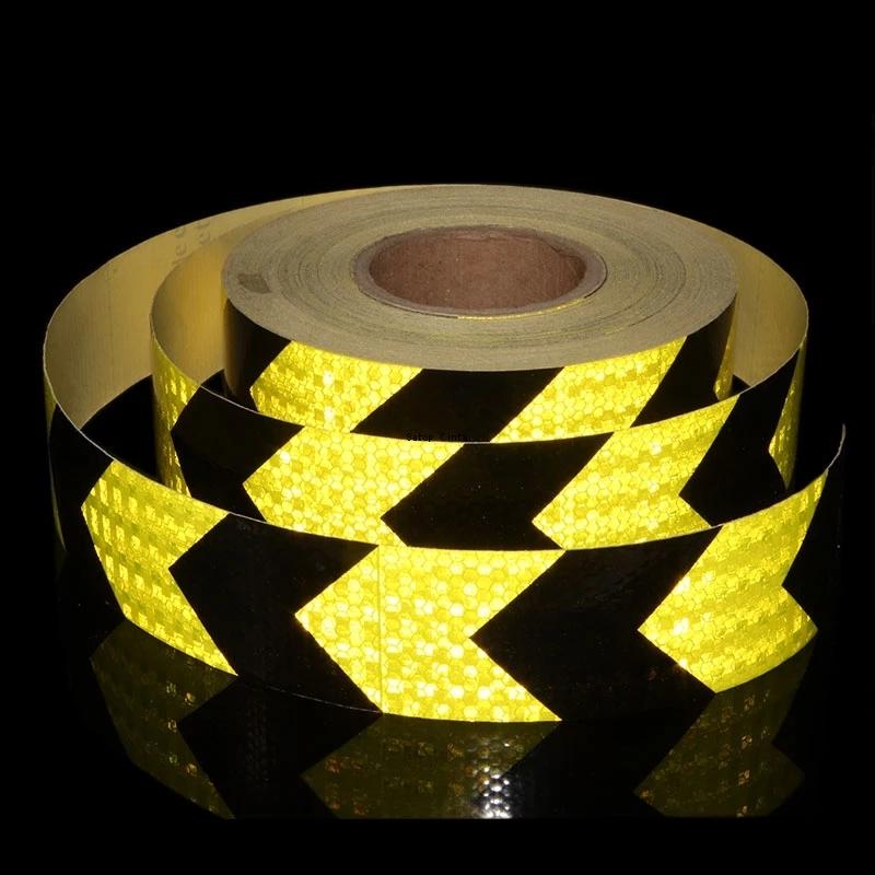 5cm*10m Fluorescent Reflective Tape Outdoor Waterproof Arrow Twill Conspicuity Reflectors Hazard Caution Adhesive Safety Sticker