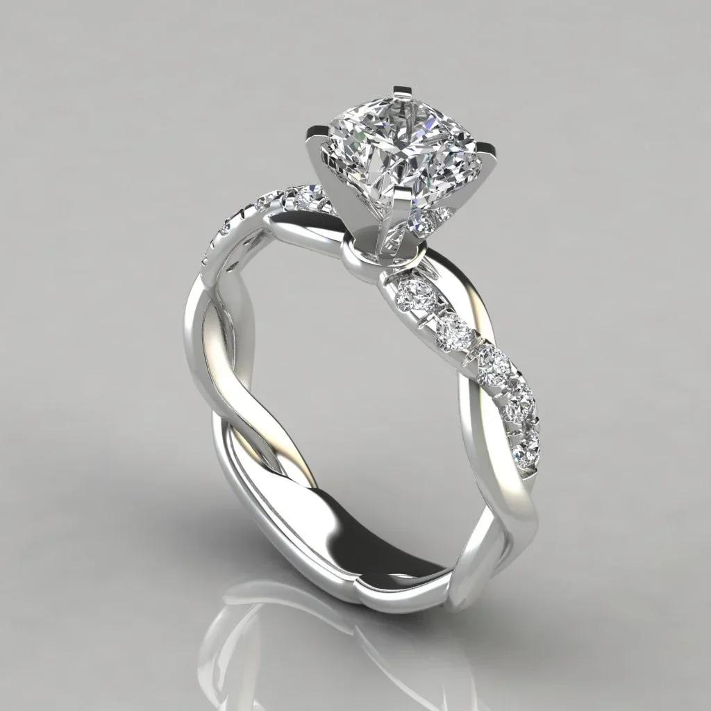 

New European American Jewelry Two-color Princess Square Diamond Ring with Cross Twisted Pattern Inlaid Diamond Ringss 11