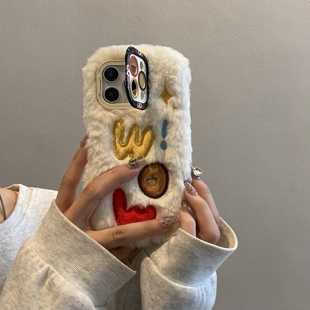 Plush WOW Mobile Phone Case for Apple 16PROMAX Lens Holder 14 Fine Holes 12 Girl Winter 14PRO