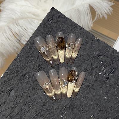 Herbst und Winter Maillard Blitze Edles Lächeln Französisch Weit Katzenauge Gebrochener Diamant Marokkanische Nägel
