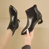 Back Zipper Pointed Toe Block Heel Booties Women's 2026 Autumn and Winter New Versatile Soft Leather Naked Boots