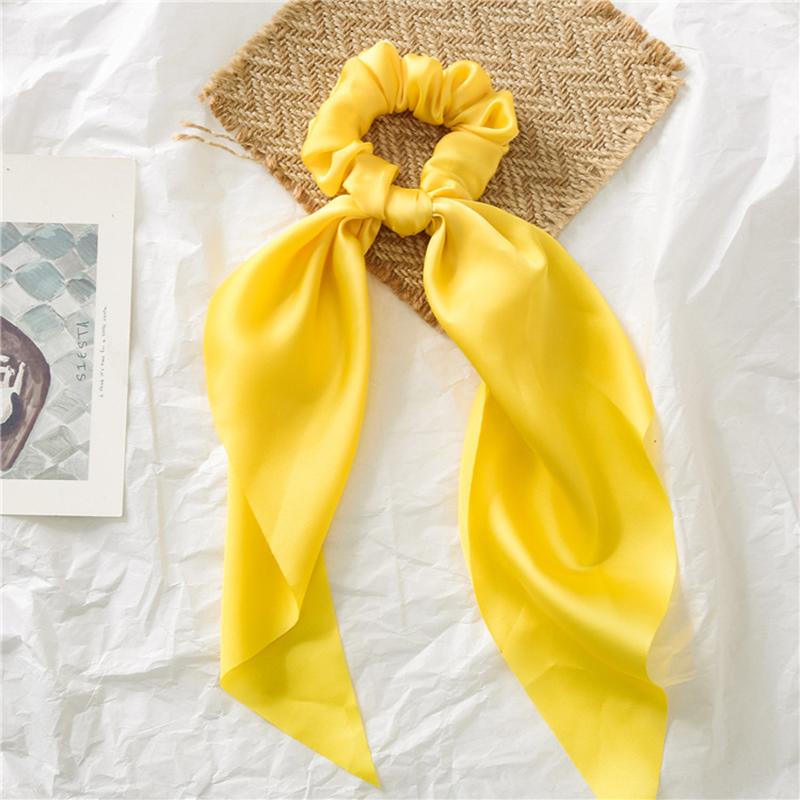 28cm Long Ribbon Satin Scrunchies Solid Color Fashion Bow Ponytail  Hair Ties Women Girls Elastic Hair Bands Headwear Accessory