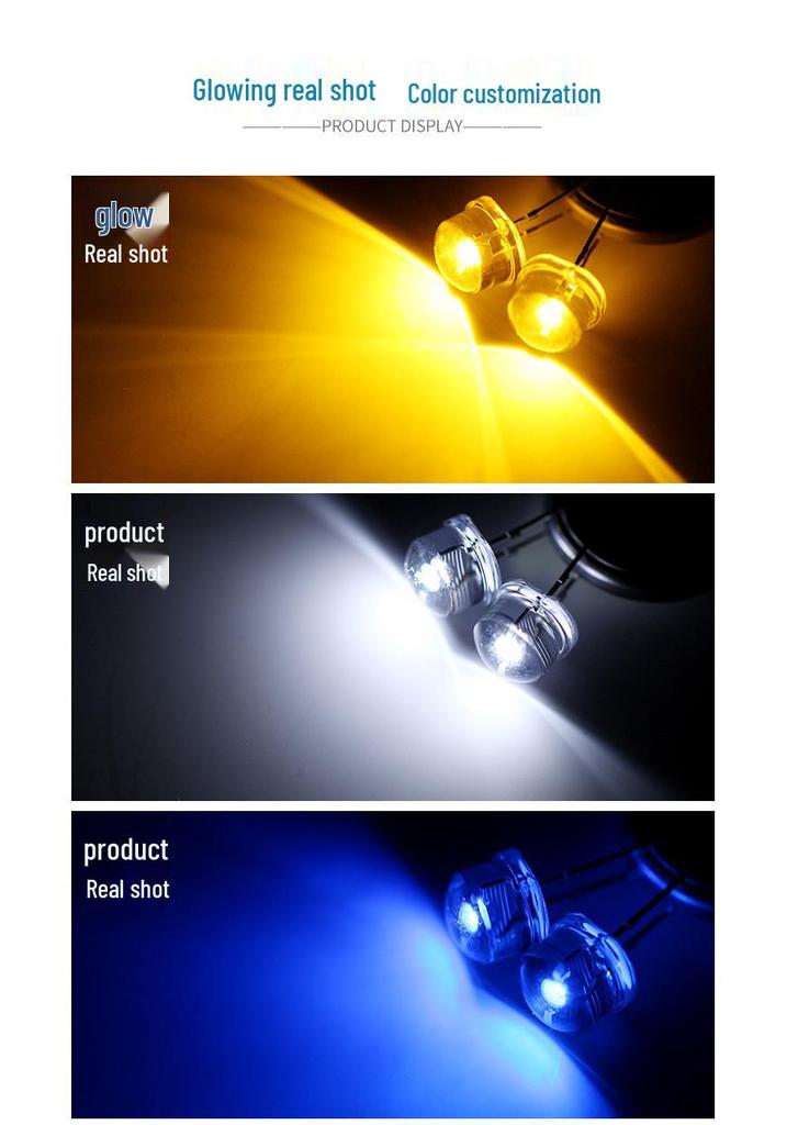 High Brightness 8mm Grass Hat LED Lamp Beads - White, Red, Blue, Green, Yellow, Short Pins with Rim