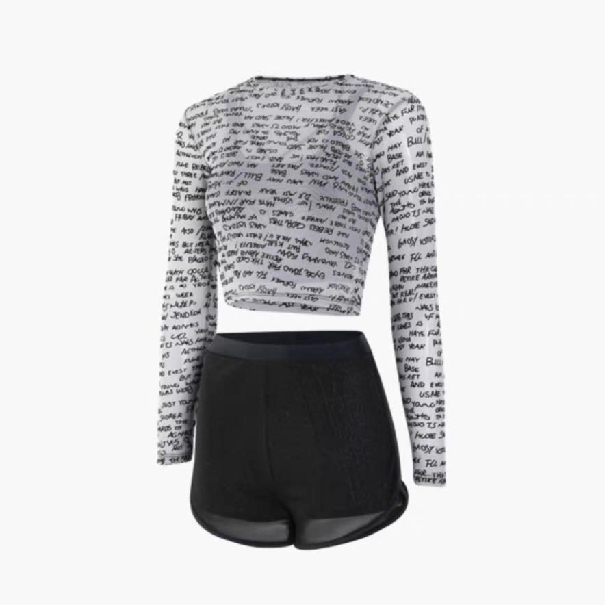 Swimsuit women s split conservative three-piece set long-sleeved sports surf suit boxers high-end hot spring swimsuit M чёрный