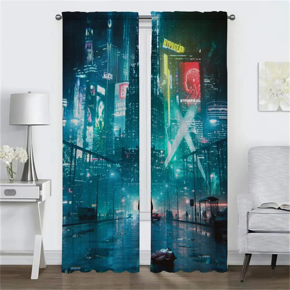 Japan Neon 3D Reams Window Curtain for Room 2 Panel Anti-mosquito Curtains Tulle for Bedroom Halloween Decoration Partition Home