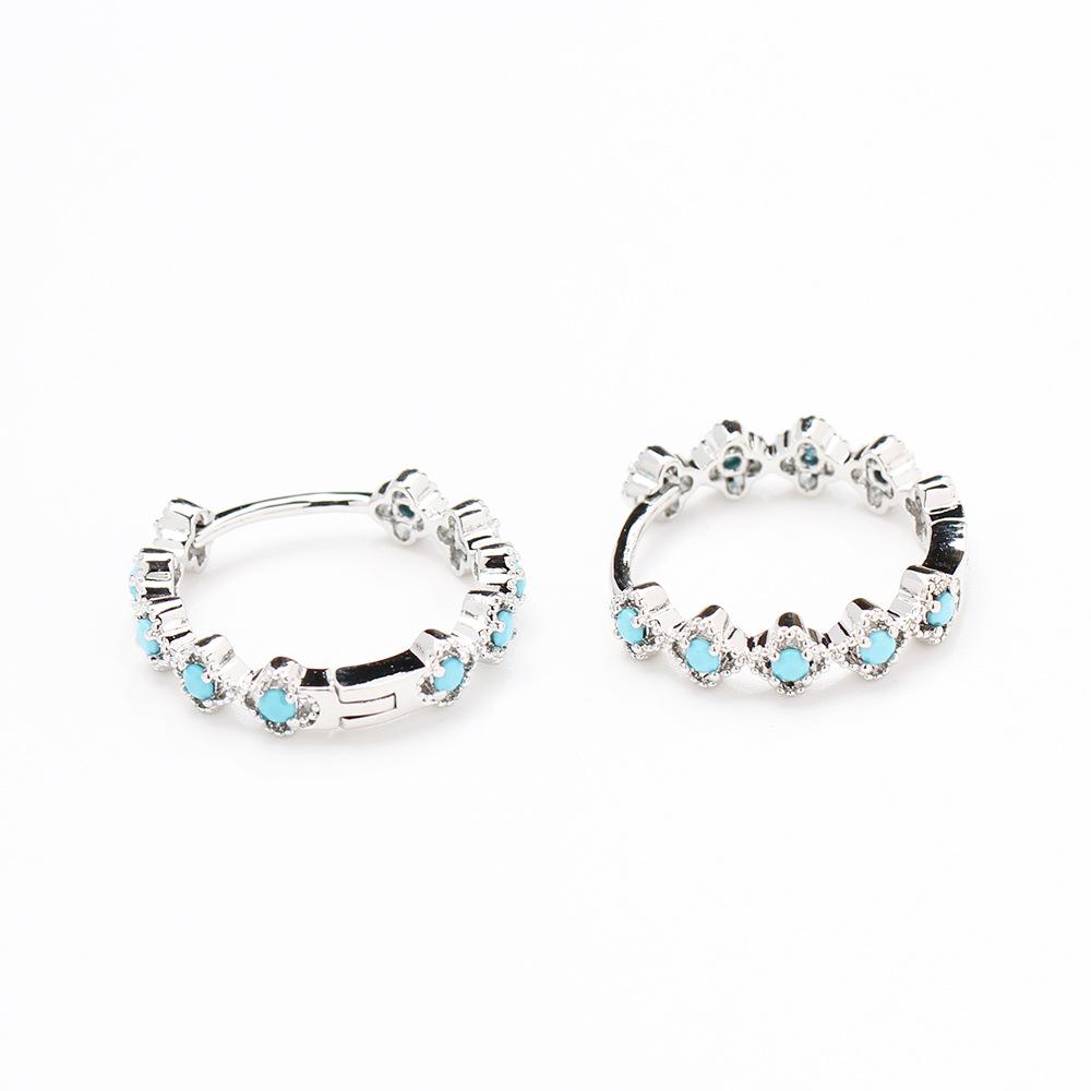 Europe and the United States Cross-border Explosion Cold Wind Slightly Inlaid Turquoise Ear Buckle Fashion Personality Women's Light Luxury High-end
