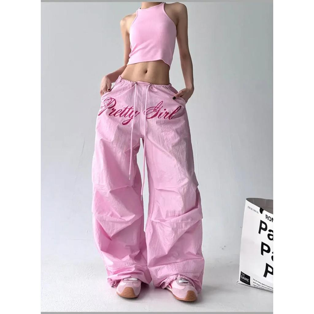 VIONA American Retro Hot Girl Hip Hop Letter Wide-Leg Pants Women Loose Pleated Design Dancing Trousers Summer Quick-Dry Pants