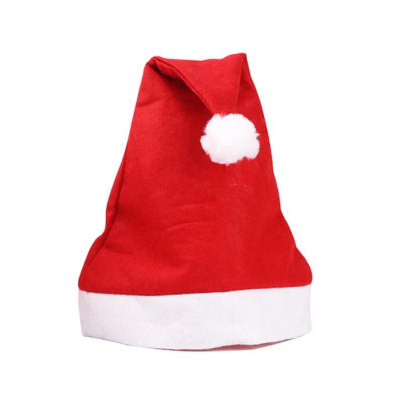 Christmas Santa Hats Comfortable Non-Woven Fluffy White Pom Pom Kids Adult Fit for Home Xmas Gatherings