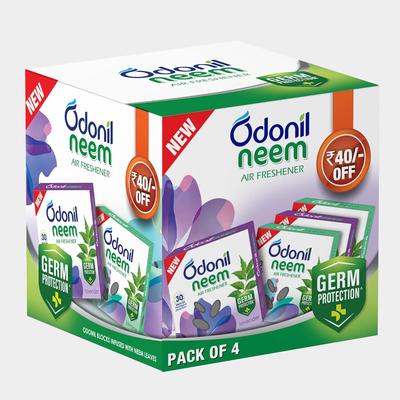 Odonil Blocchi Deodoranti per WC al Neem 192g (48g X 4) Fragranza di Lavanda e Gelsomino a Lunga Durata Protezione dai Germi