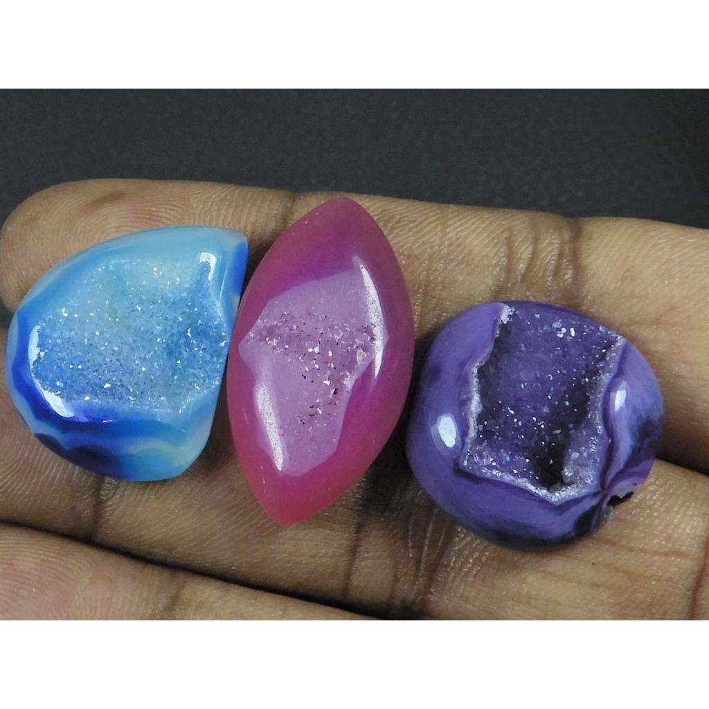 20X21-15X29MM Dyed Window Druzy Agate Mix Cabochon Gemstone 03 Pcs Lot C-3726