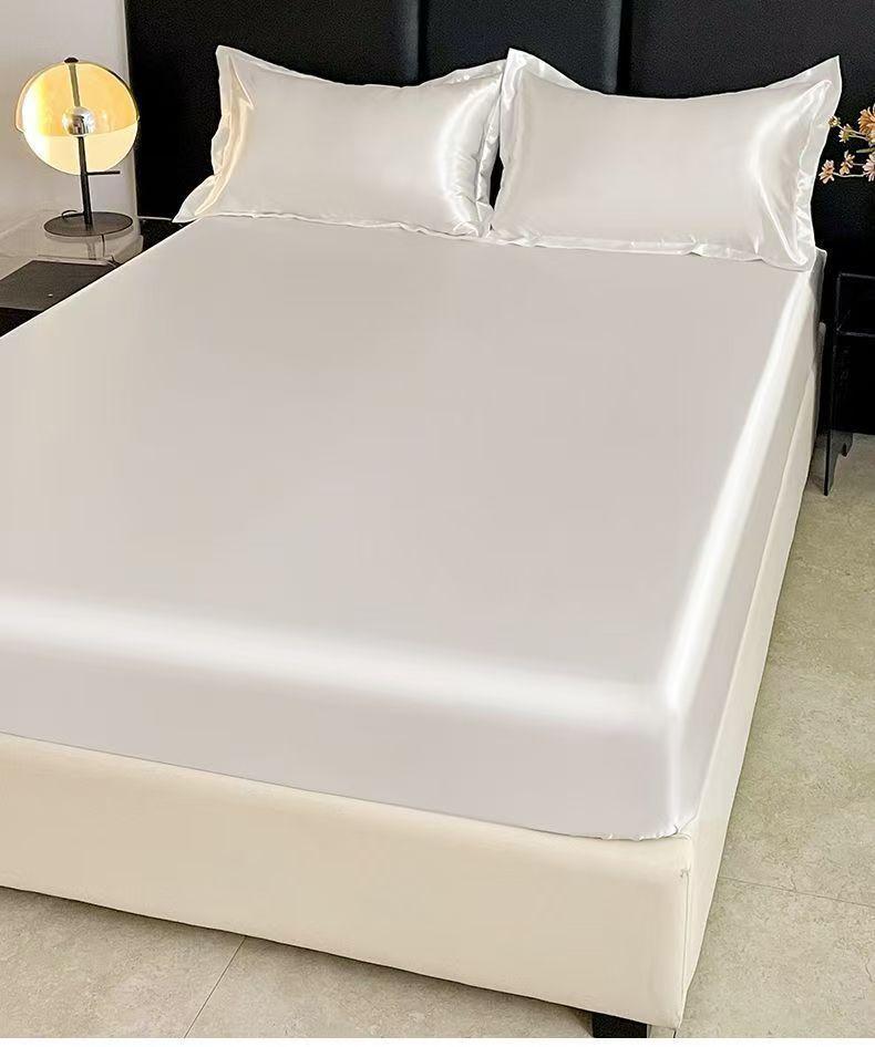 Summer Ice Silk Cooling Fitted Sheet 3-Piece Set with Anti-Slip Full Mattress Cover
