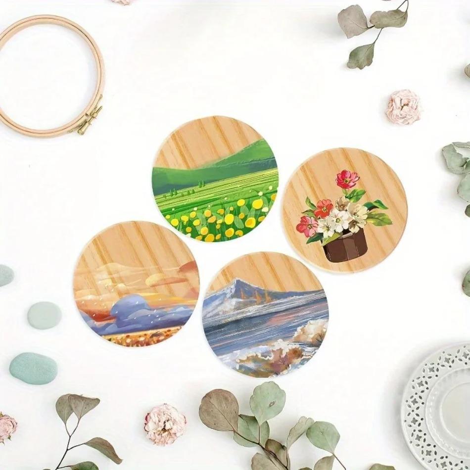 6pcs/set Customizable Round Pine Wood Drink Coaster Polished with Laser Engraving Art Fairy Style Decoration for Home Use