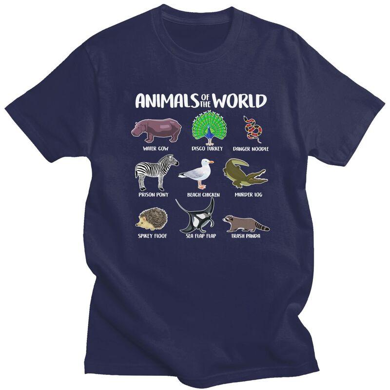 Animals Of The World T Shirt for Men Pure Cotton Tshirt Humor Streetwaer Short Sleeve Tee Shirt Slim Fit Clothing Gift
