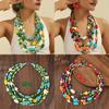 Handmade Geometric Wooden Bead Long Necklace Alloy Pendant For Women Decoration