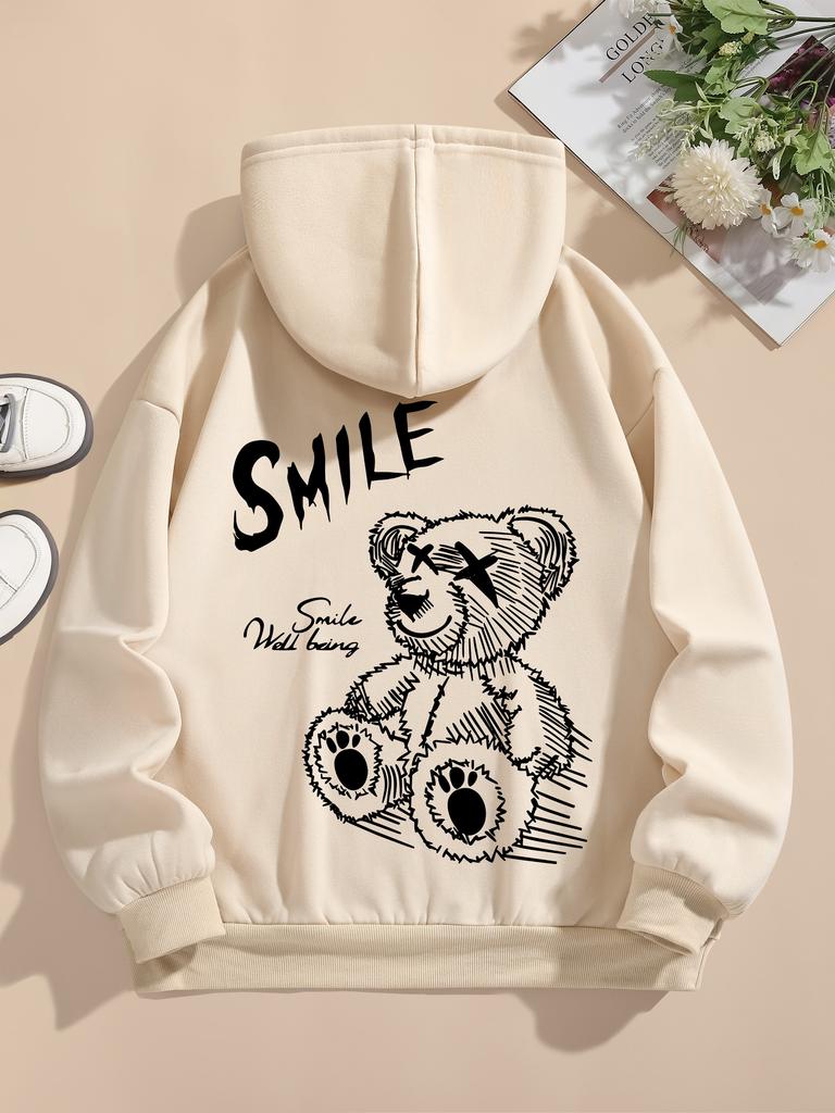 Hot selling new autumn men's fashion teddy bear print soft and comfortable hooded sweatshirt outdoor street style clothing