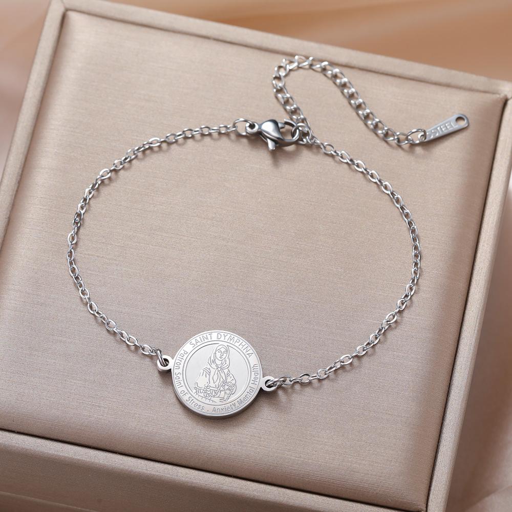 Dawapara Saint Dymphna Bracelet Religious Patron Amulet Mental Health Catholic Gift Stainless Steel Jewelry