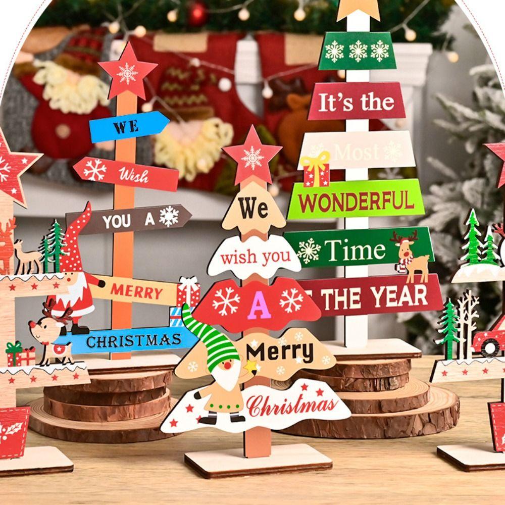 2pcs Cute Desktop Centerpieces Wood Christmas Signs Christmas Tree Ornaments Set Tabletop