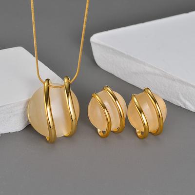Simple Round Pendant Necklace Earring Set
