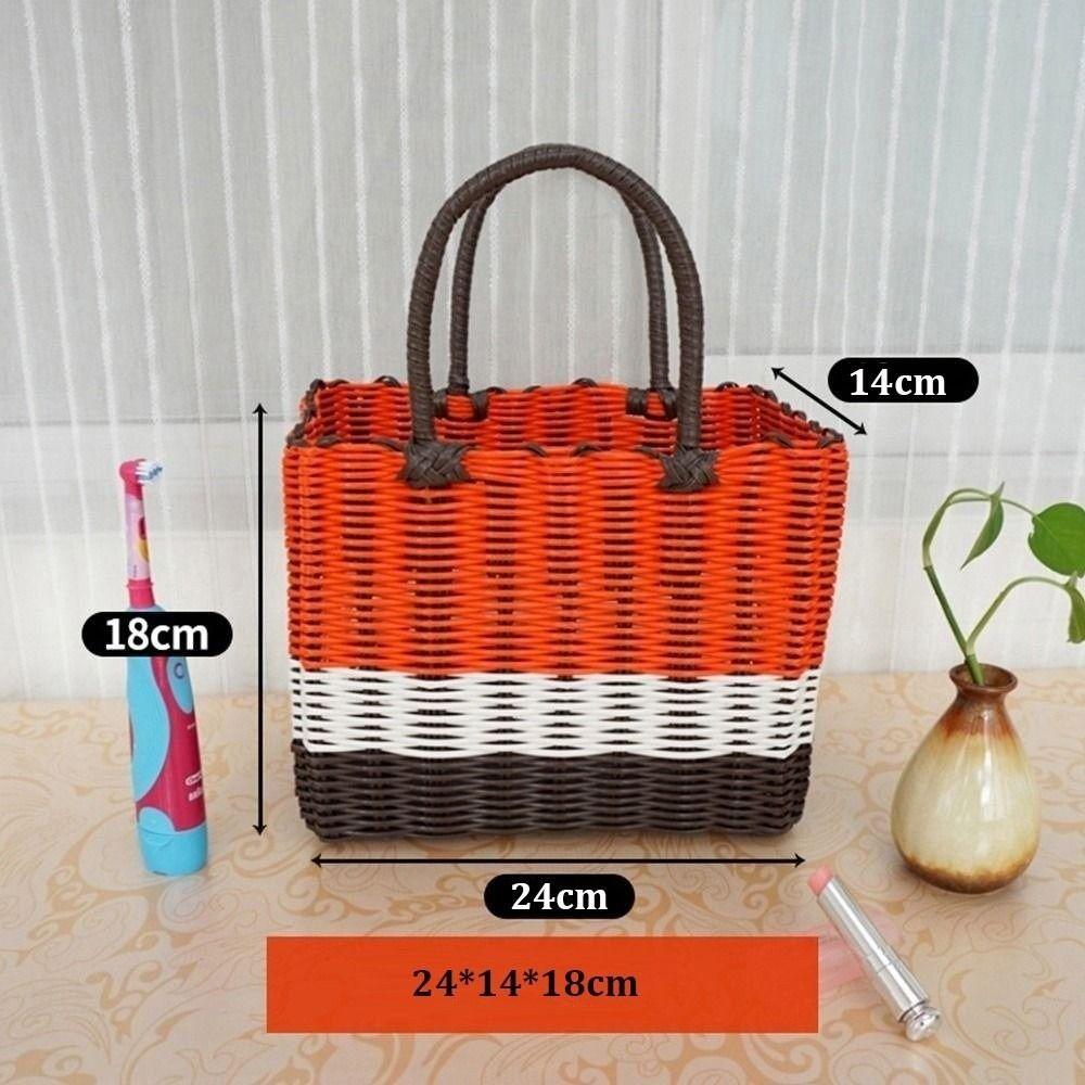 Rattan Woven Handmade Wicker Shopping Basket Multicolors PVC Home Vegetable Fruit Packing 24*14*18cm