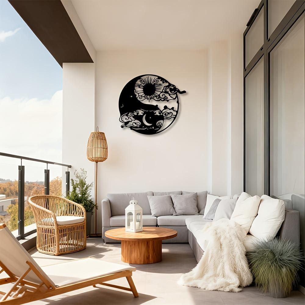 2D Flat Iron Wall Art Yin Yang Sun Moon Metal Sculpture 1pc for Living Room Bedroom Office Home Decor Art Deco Wall Mount No Electricity