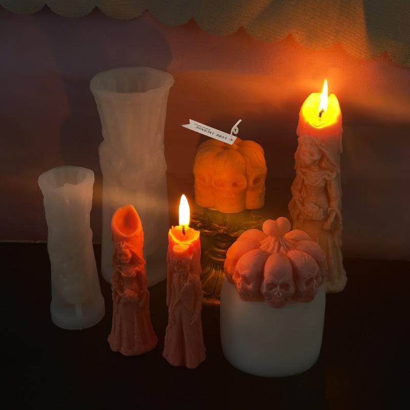 Halloween Ghost Groom Scented Candle Silicone Mold Spooky Skull Plaster Candle Making Mold