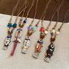 Ethnic Style Y-Shaped Ceramic Fish Necklace for Women Wooden Rope Handmade Bead Tassel Charm Bohemian Style Exquisite Accessory