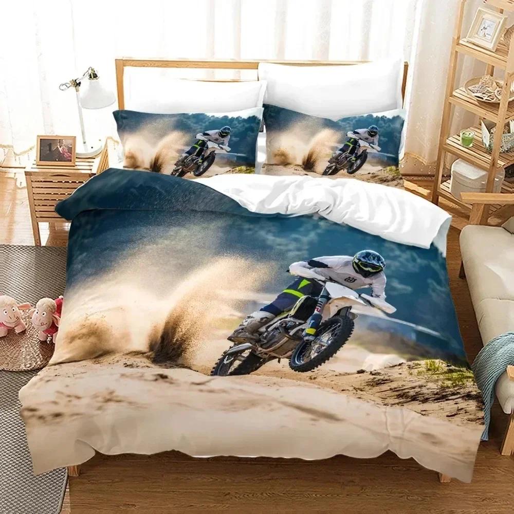 Dirt Bike Motorcycle Rider Comfortable Duvet Quilt Cover Pillowcase Bedding Set Children Bedroom Decoration Home Textile