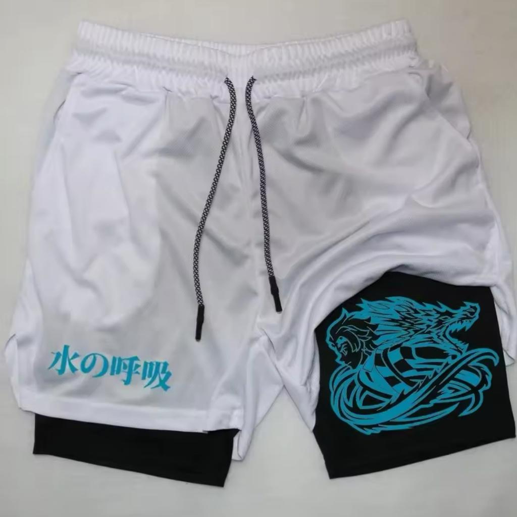 Short imprimé dessin animé pour homme, pantalon d'été double couche 2 en 1, pantalon de sport décontracté