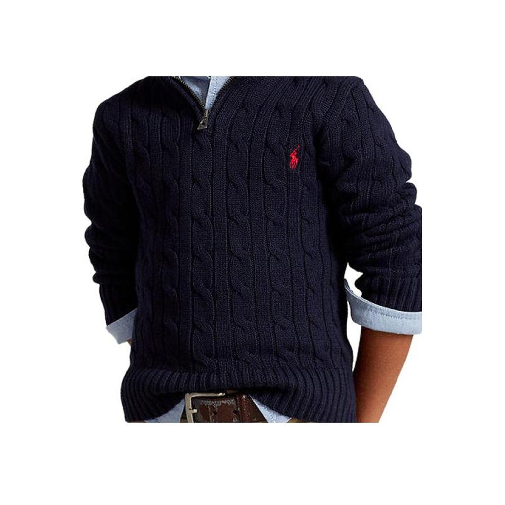 Polo Ralph Lauren SS23 Jednobarevný svetr s vyšívaným logem s copánkovým vzorem Dětský svetr 323868894-005