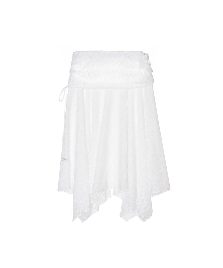 Nigaennikol Lace Shirring Flare Midi Skirt_Ivory