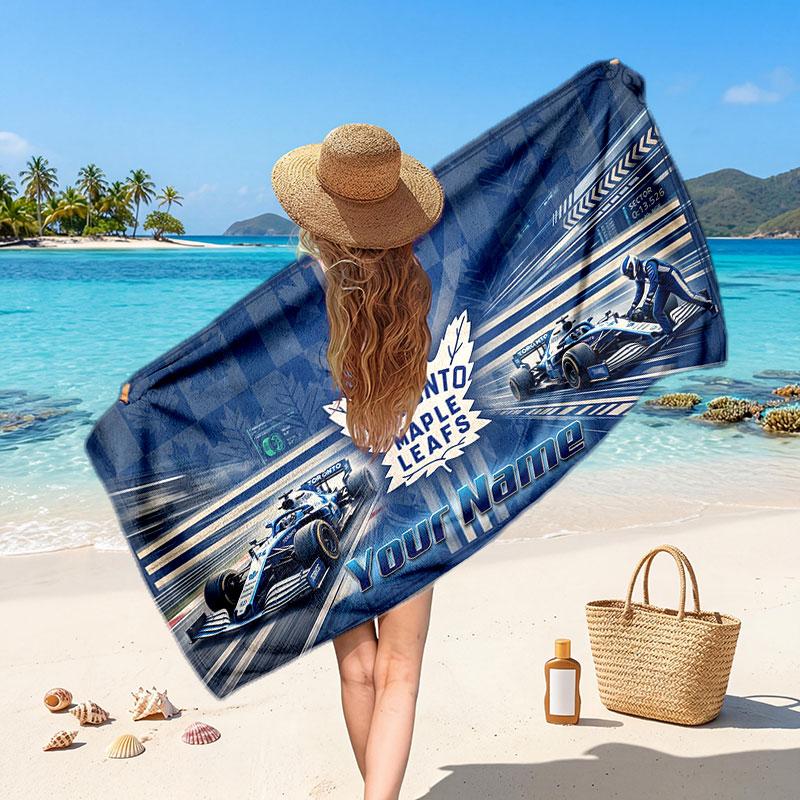 Toronto Maple Leafs Customized Name Text Beach Towel, Soft Absorbent Towel Beach Pool Travel Personal Gift