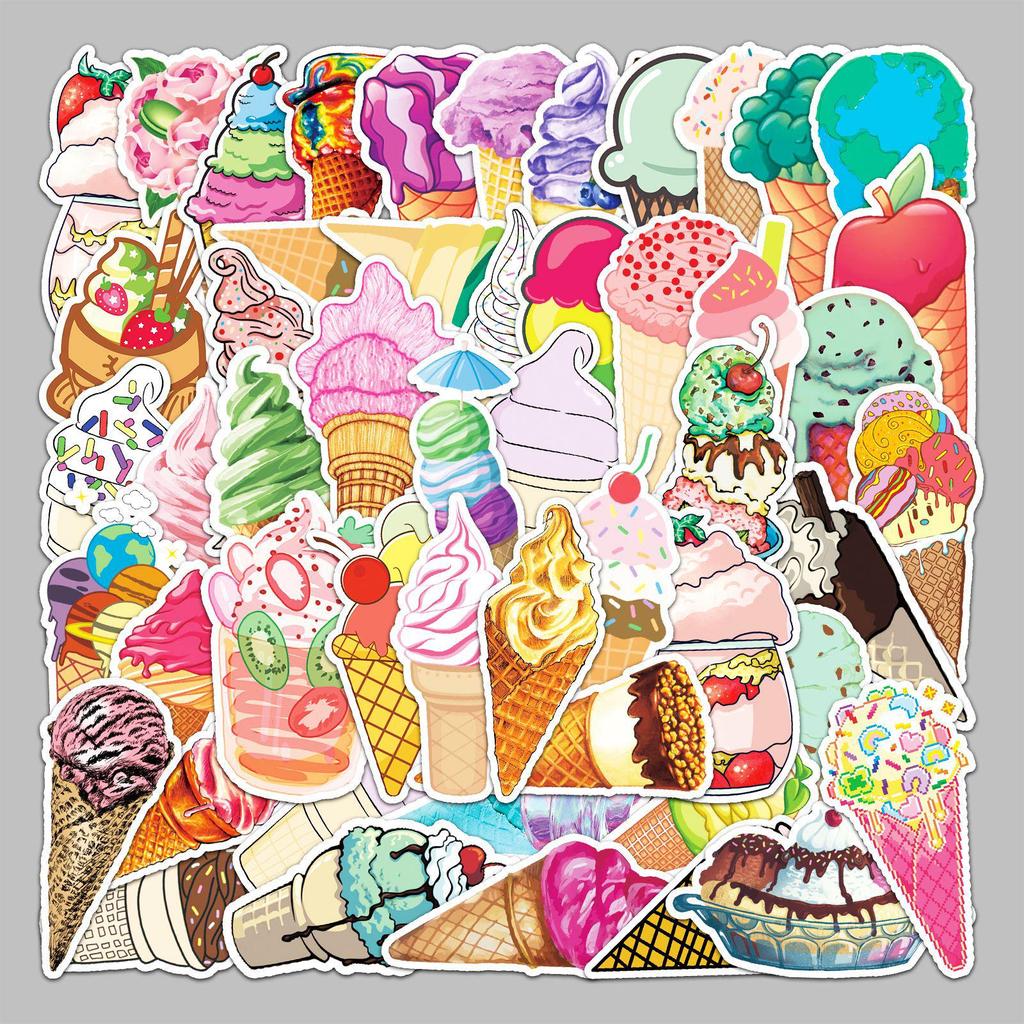 50 Ice Cream Cartoon Graffiti Stickers for Journals, Laptops, Suitcases, Cars, and Scooters.