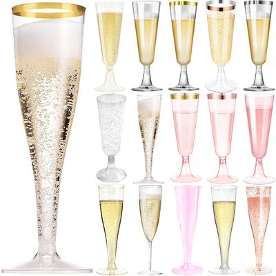 50pcs Disposable Plastic Champagne Glasses Cocktail High Footed Glasses Crystal Glasses Imitation Glass Wedding Party Supplies