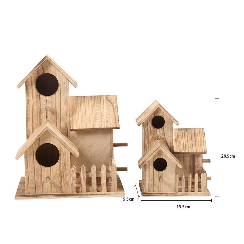 Bird Nest Outdoor Wood Carving Ornaments Wooden Bird Nest Solid Bird Villa House Crafts Outdoor Garden Yard Hummingbird House
