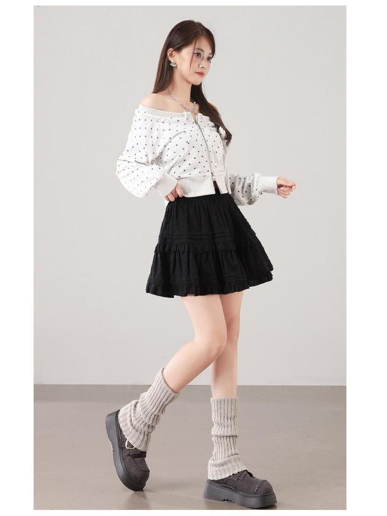 2025 Stylish Elastic Waist Jacquard Skirt - Fluffy Cake Design, Long Legs Effect, Versatile Slimming Short Skirt