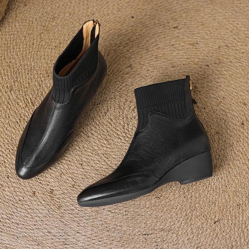 Autumn Winter New Pointed Slope Heel Women's Boots Thick Heel Anti Slip Versatile Simple Comfortable Women's Short Boots