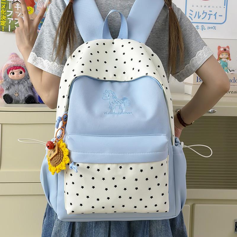 Schoolbag Female Small Fresh Sweet Polka Dot Backpack Junior High School High School Students Lightweight Large Capacity Cute Pony Backpack