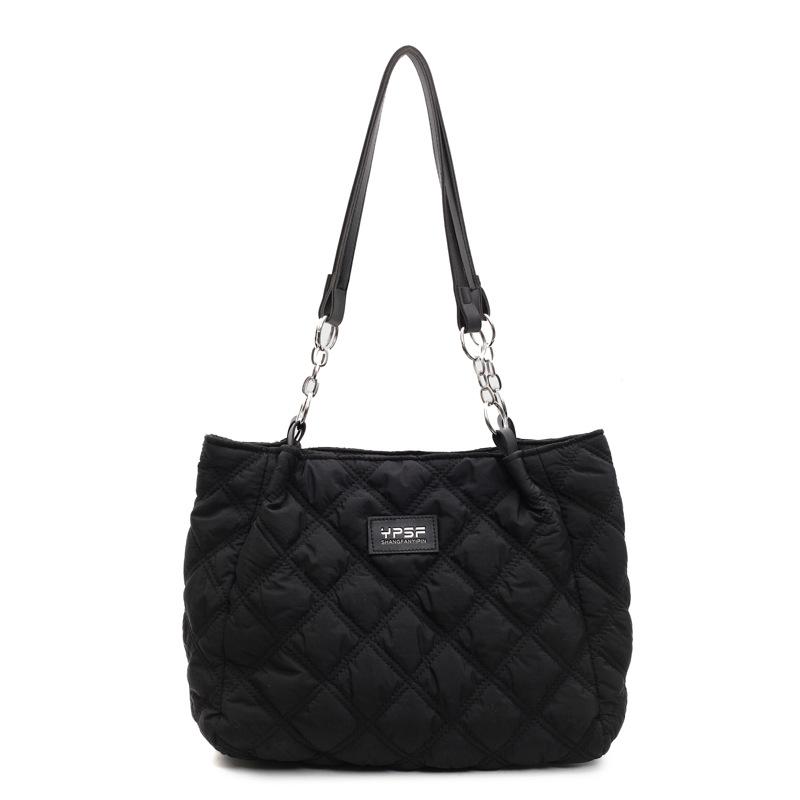 

New large-capacity cotton clothing bag fashionable solid color simple diamond embroidery thread shoulder bag casual commuter hand чёрный