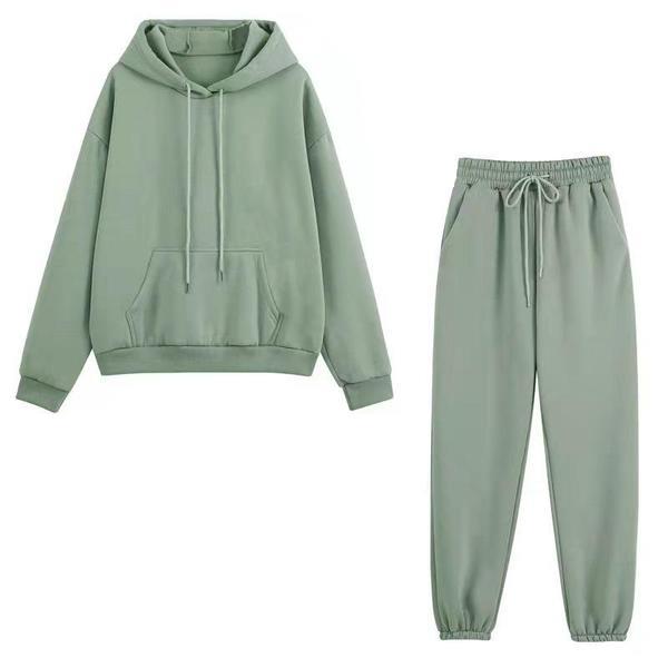 Fashion Pure Color Two-Piece Suits Casual Outfits Long Sleeve Sweatshirts Pullovers Pants Sport Wear for Women S-2XL