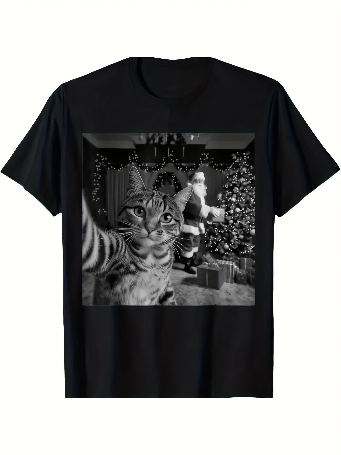 MenS  WomenS Christmas Cat  Santa Claus Graphic TShirts   Holiday Party Tee with Tabby Cat S