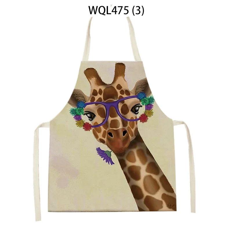 Cartoon Dog Printed Sleeveless Kitchen Aprons Animal Rabbit Fox Pattern Cooking Baking Waist Bib Household Cleaning Pinafore