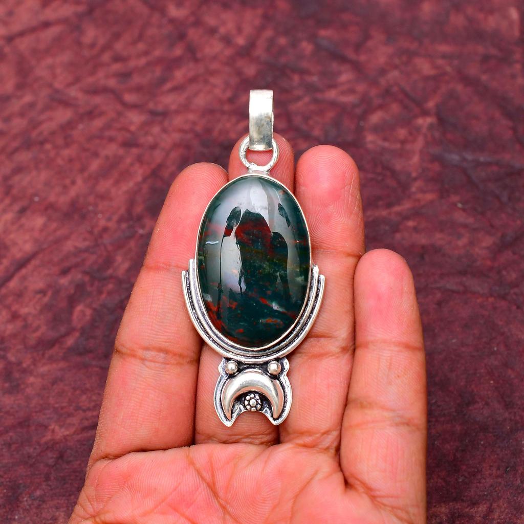 Blood Stone Gemstone Pendant Gemstone : 925 Sterling Silver Handmade Jewelry Pendant