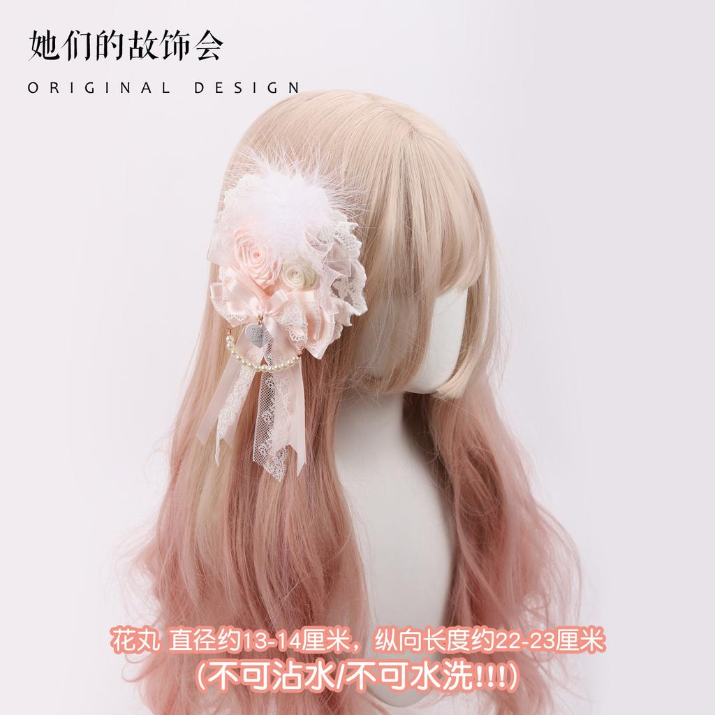 Milk Color Rose Bow Pair KC Lace Headband Handmade Small Things Sweet Lolita Accessories