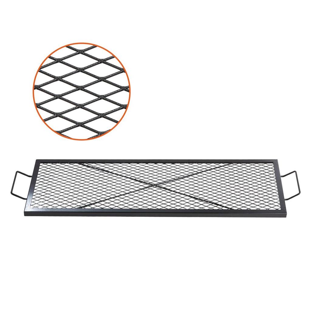 X-Marks Fire Pit Grill Grate, Rectangle Cooking Grate, Heavy Duty Steel Campfire BBQ Grill Grid with Handle & Support X Wire, Portable Camping