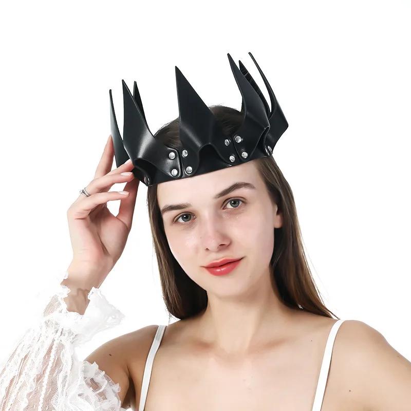 Leather Crown Mask  Fetish Head Black Cosplay Adult Halloween Masquerade Women's Costumes